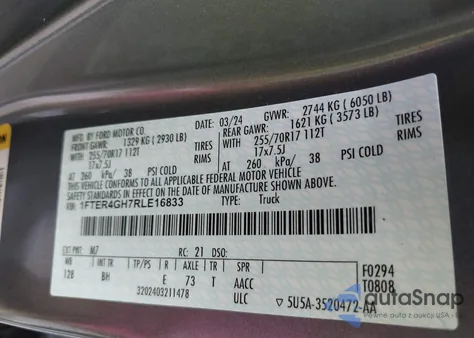 2024 Ford Ranger Xlt z USA, uszkodzony, nr VIN 1FTER4GH7RLE16833